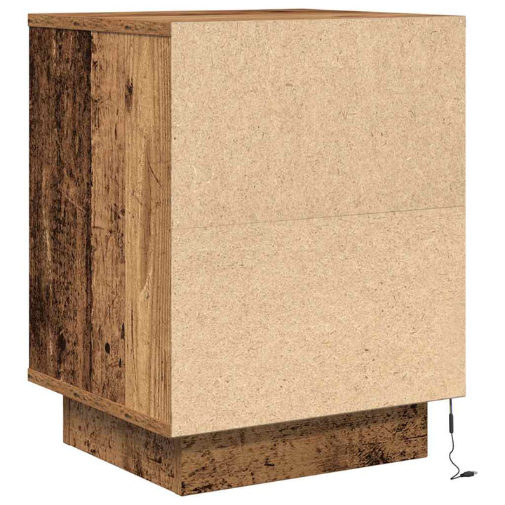 sengeskabe 2 stk. med LED-lys 38x34x50 cm gammelt træ-look