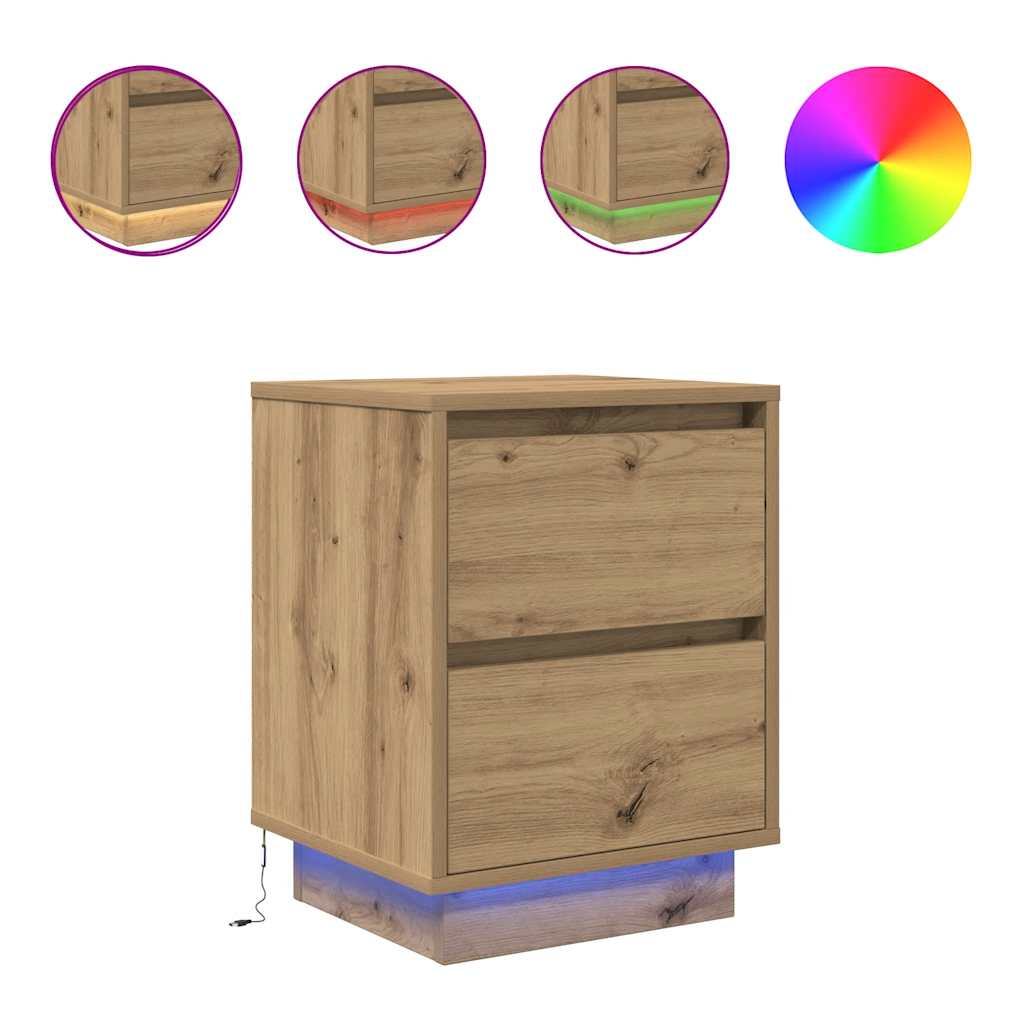 sengeskabe 2 stk. med LED-lys 38x34x50 cm kunsteg