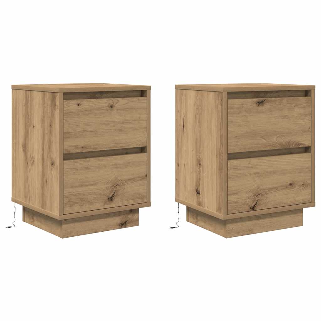 sengeskabe 2 stk. med LED-lys 38x34x50 cm kunsteg