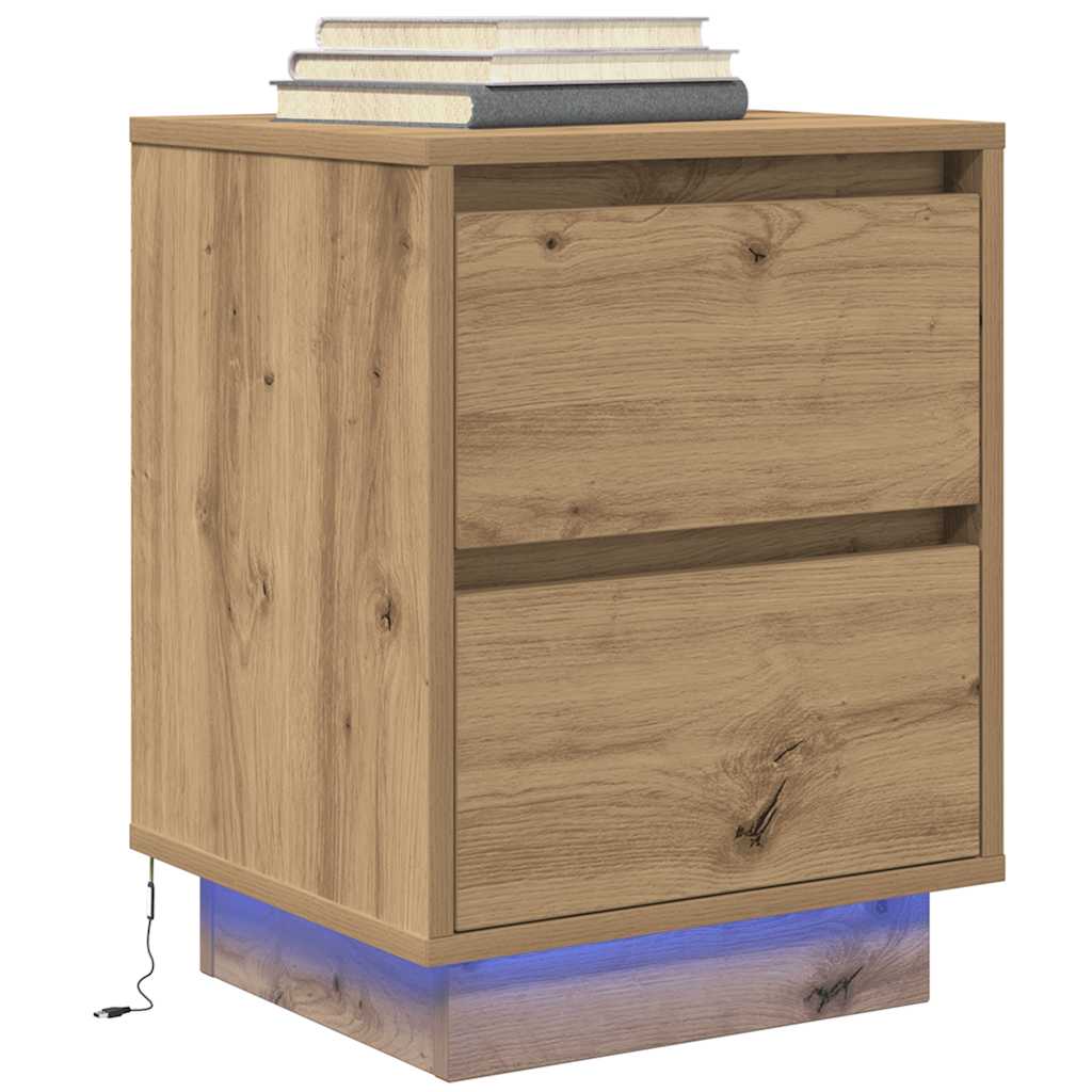 sengeskabe 2 stk. med LED-lys 38x34x50 cm kunsteg