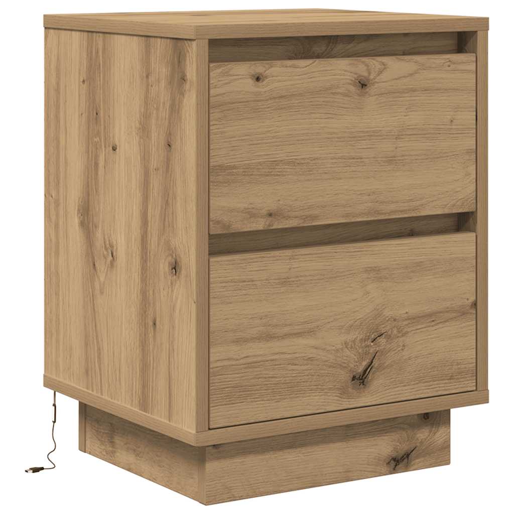 sengeskabe 2 stk. med LED-lys 38x34x50 cm kunsteg
