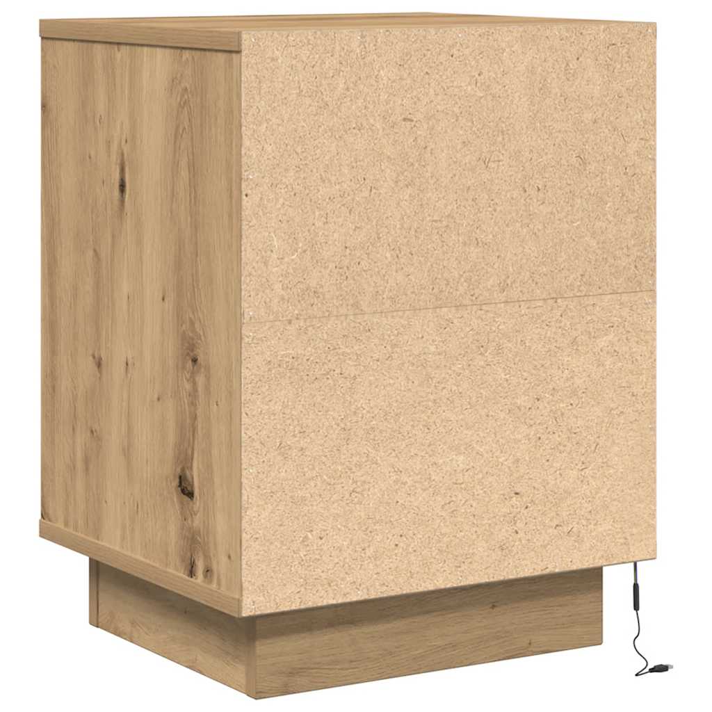 sengeskabe 2 stk. med LED-lys 38x34x50 cm kunsteg
