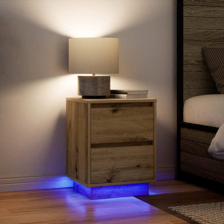 sengeskabe 2 stk. med LED-lys 38x34x50 cm kunsteg