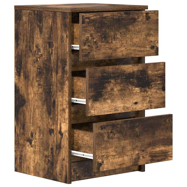 sengeborde med 3 skuffer 2 stk. 39x35x65 cm røget egetræsfarve