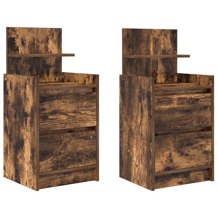 sengeborde med 2 skuffer 2 stk. 38x34x80 cm røget egetræsfarve