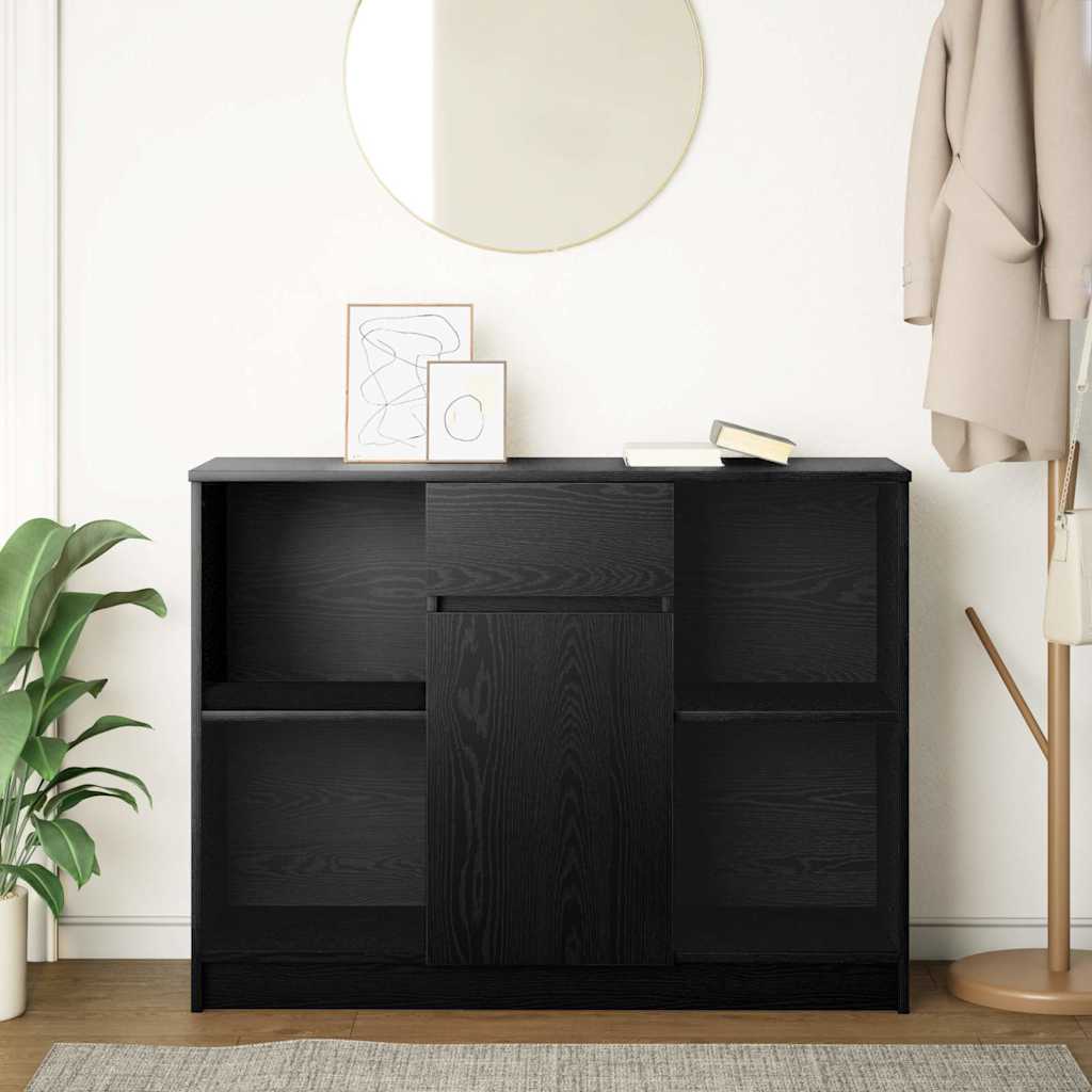 skænk med skuffe 101x35x76 cm konstrueret træ sort egetræ