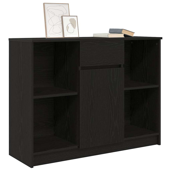 skænk med skuffe 101x35x76 cm konstrueret træ sort egetræ