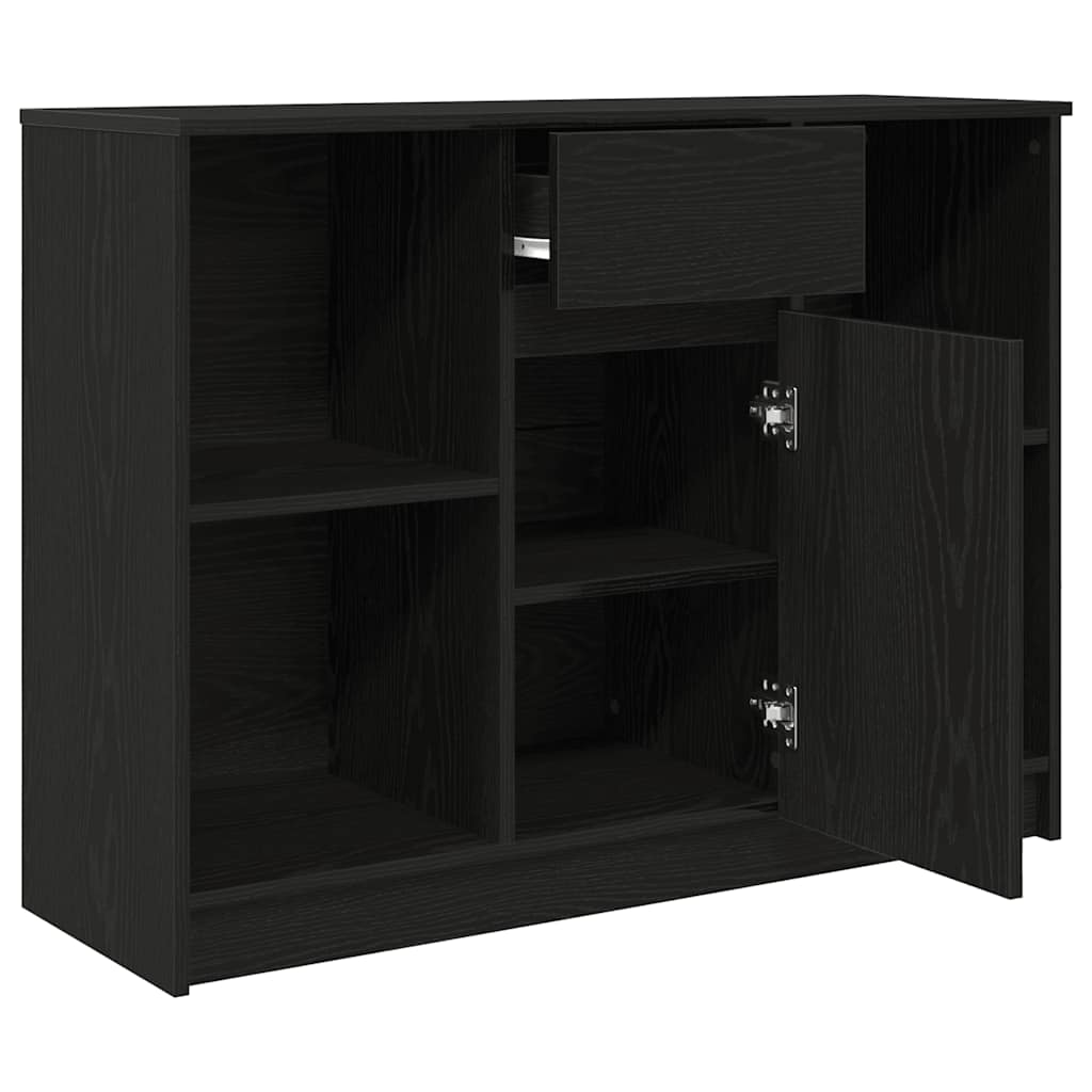 skænk med skuffe 101x35x76 cm konstrueret træ sort egetræ