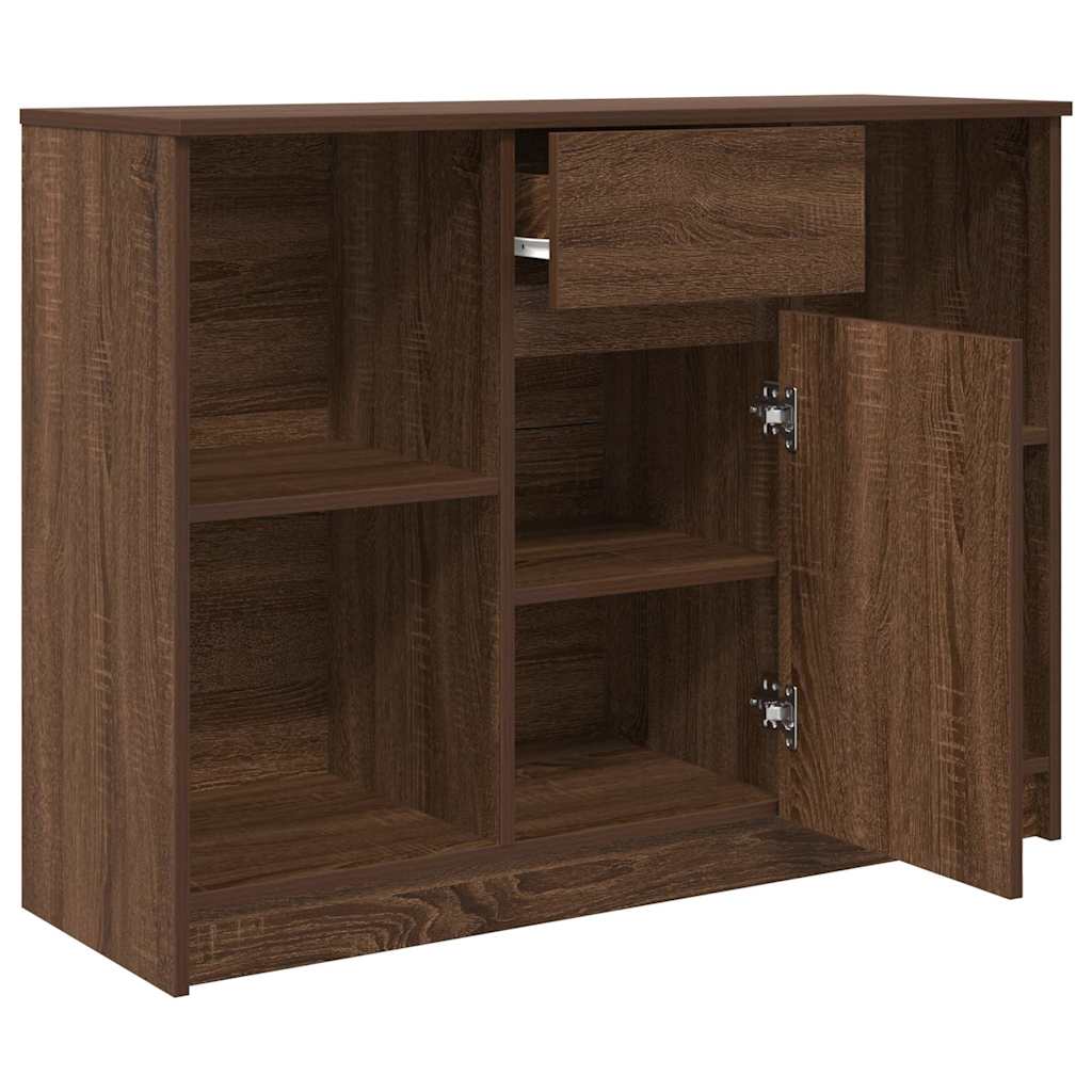 skænk med skuffe 101x35x76 cm konstrueret træ brun egetræ