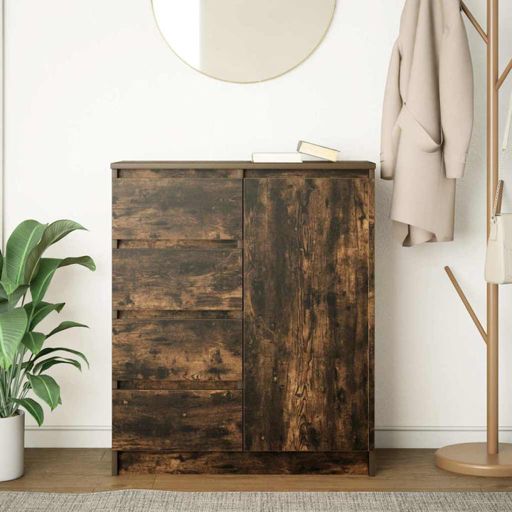 skænk med skuffer 71x35x84 cm konstrueret træ røget egetræ