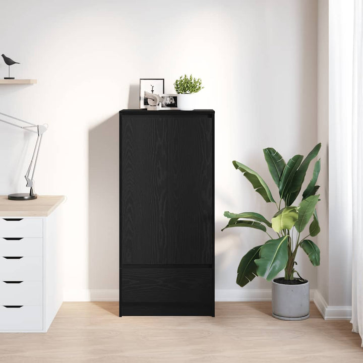 skab med skuffe 55,5x34x119,5 cm konstrueret træ sort-eg