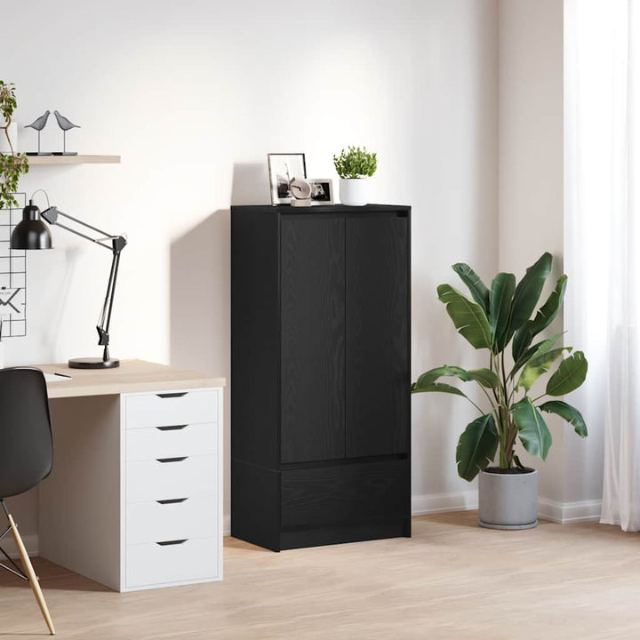 skab med skuffe 55,5x34x119,5 cm konstrueret træ sort-eg