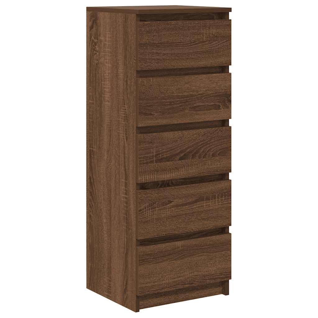skænk med skuffer 37,5x35x99 cm konstrueret træ brun egetræ