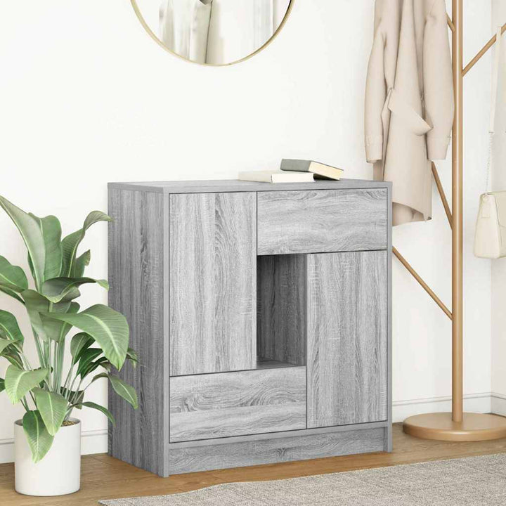 skænk med skuffer og låger 70,5x34x74,5 cm grå sonoma-eg
