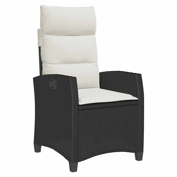 havestol med lænefunktion og sidebord polyrattan sort