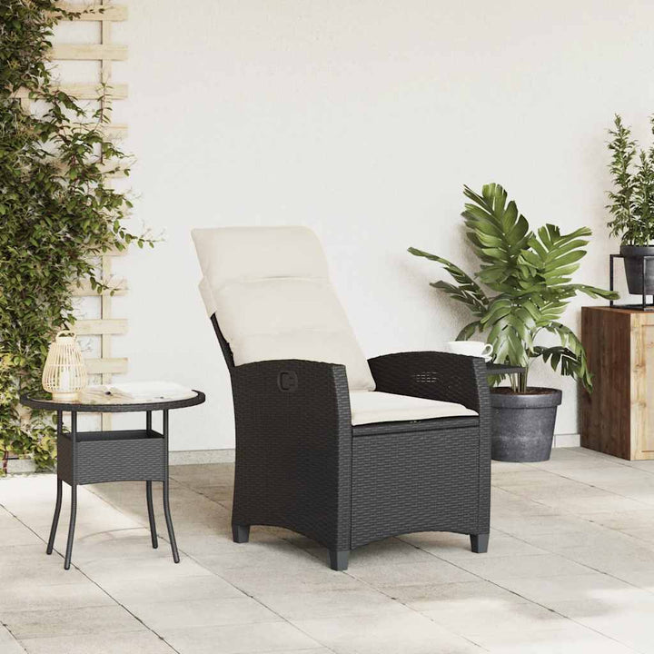 havestol med lænefunktion og sidebord polyrattan sort