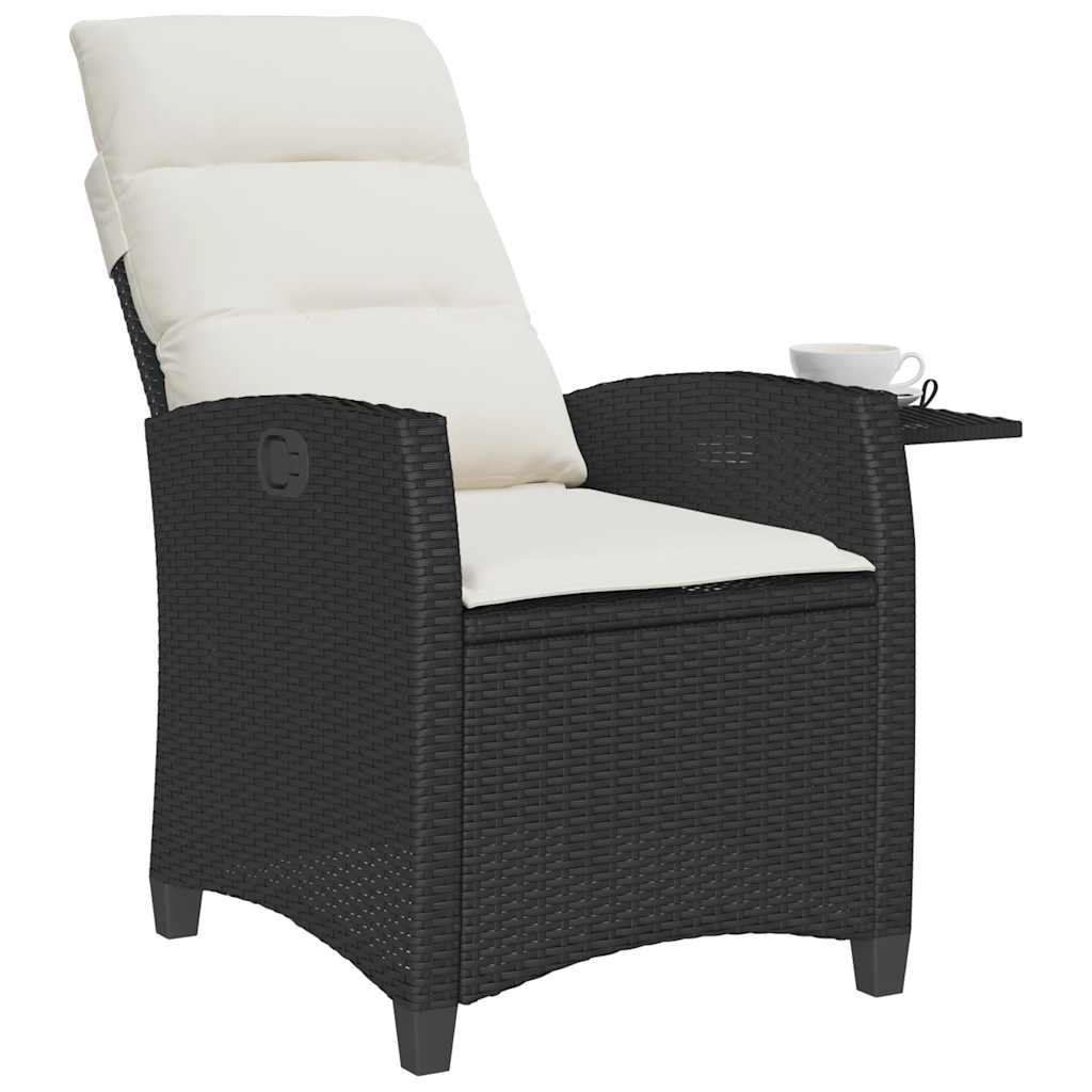 havestol med lænefunktion og sidebord polyrattan sort