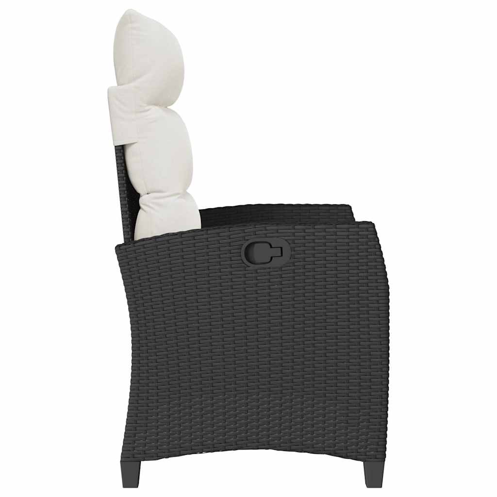 havestol med lænefunktion og sidebord polyrattan sort
