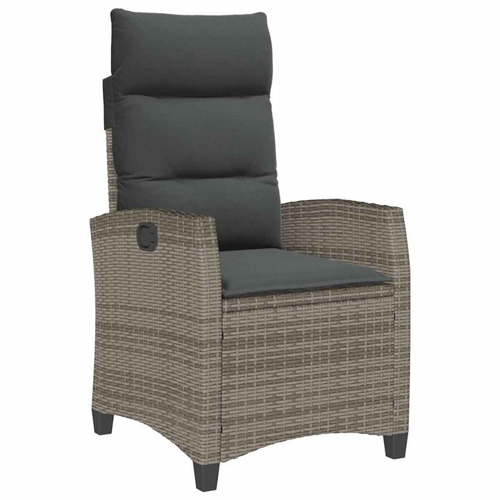 havestol med lænefunktion og sidebord polyrattan grå