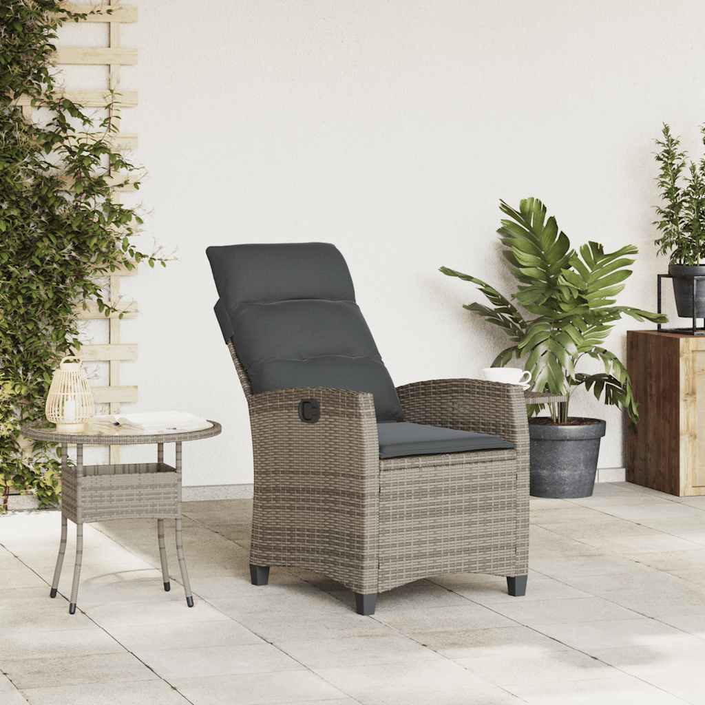 havestol med lænefunktion og sidebord polyrattan grå