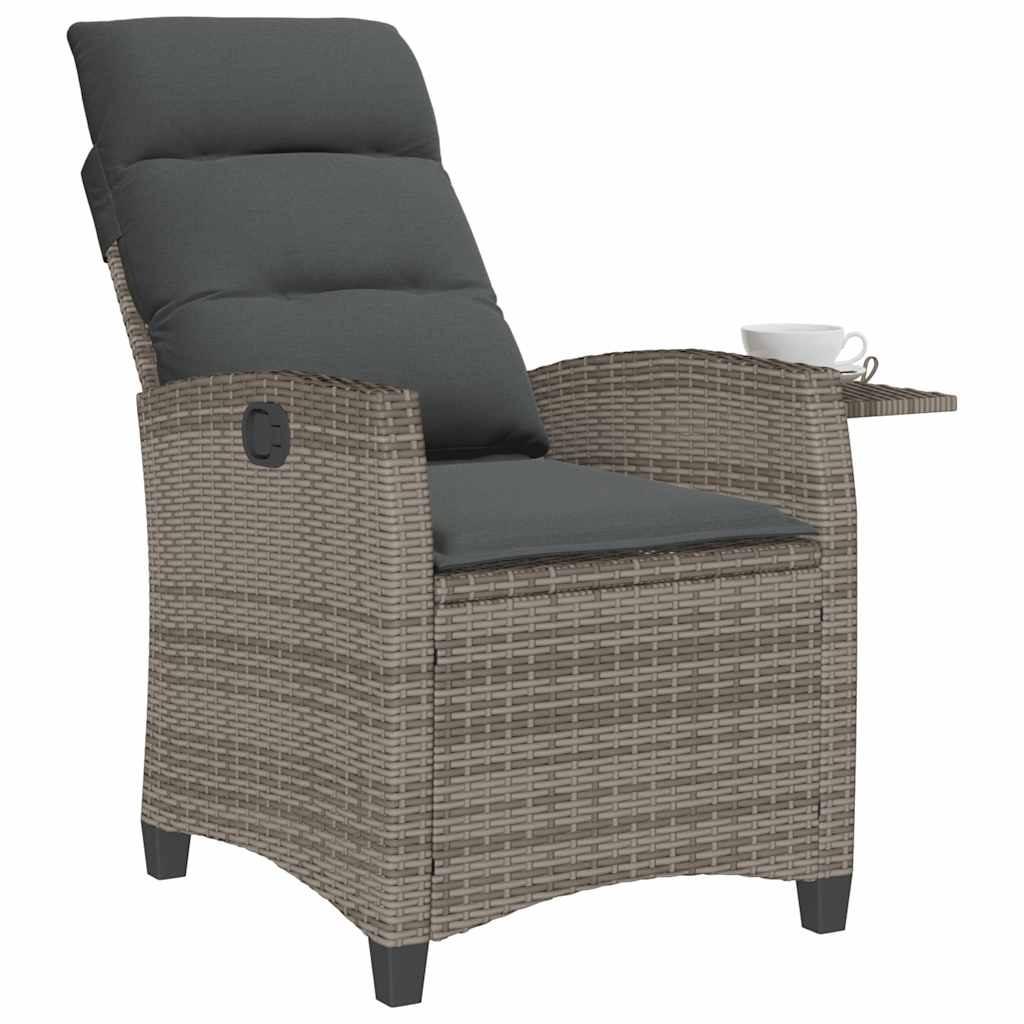 havestol med lænefunktion og sidebord polyrattan grå