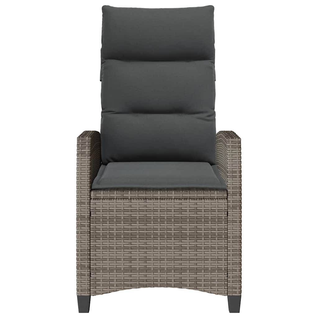 havestol med lænefunktion og sidebord polyrattan grå