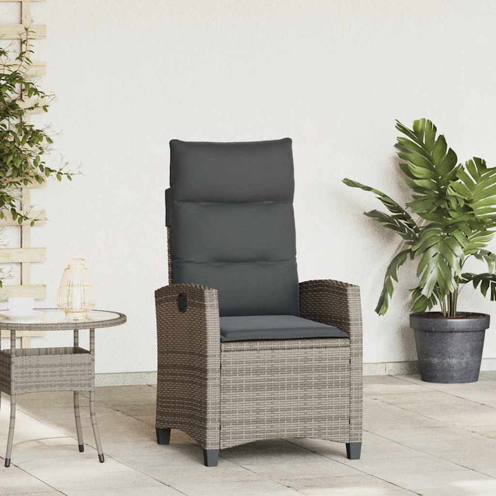 havestol med lænefunktion og sidebord polyrattan grå
