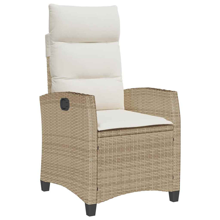 havestol med lænefunktion og sidebord polyrattan beige
