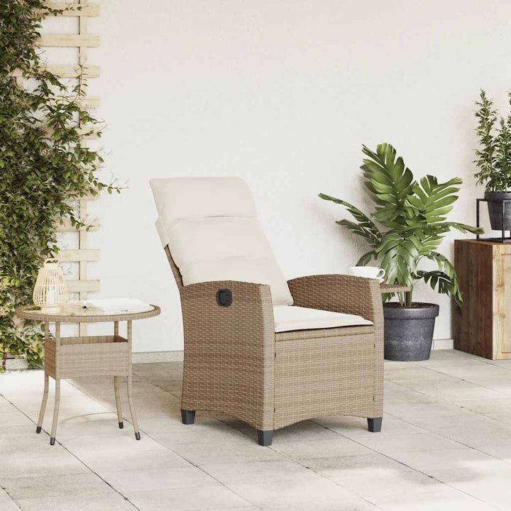 havestol med lænefunktion og sidebord polyrattan beige