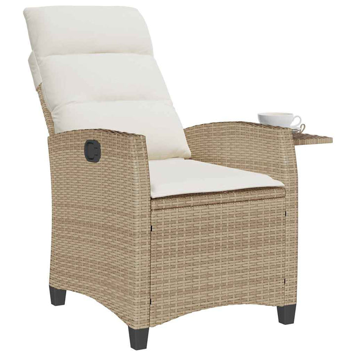 havestol med lænefunktion og sidebord polyrattan beige