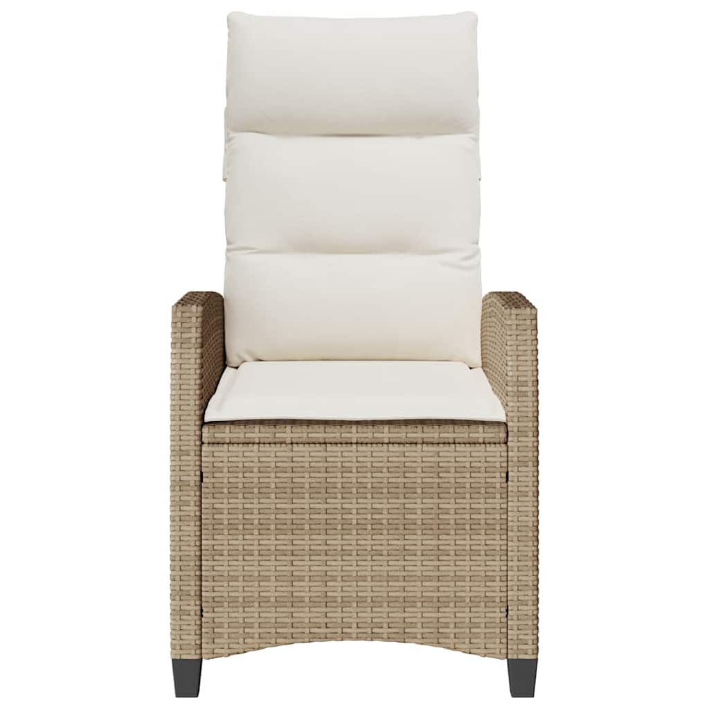 havestol med lænefunktion og sidebord polyrattan beige