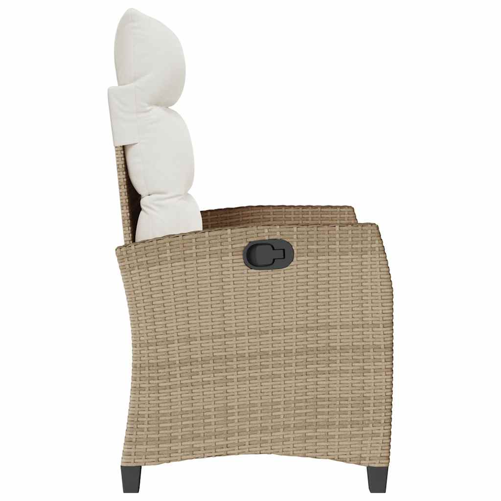 havestol med lænefunktion og sidebord polyrattan beige
