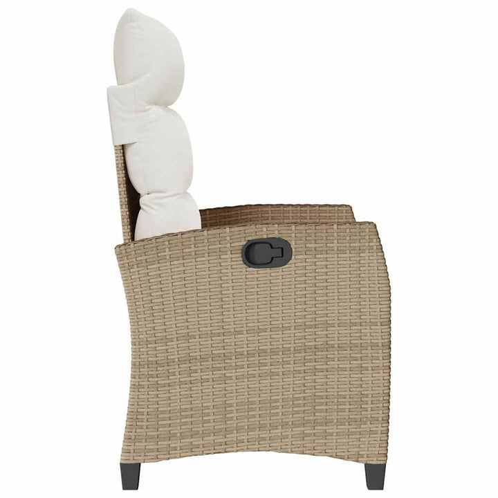 havestol med lænefunktion og sidebord polyrattan beige