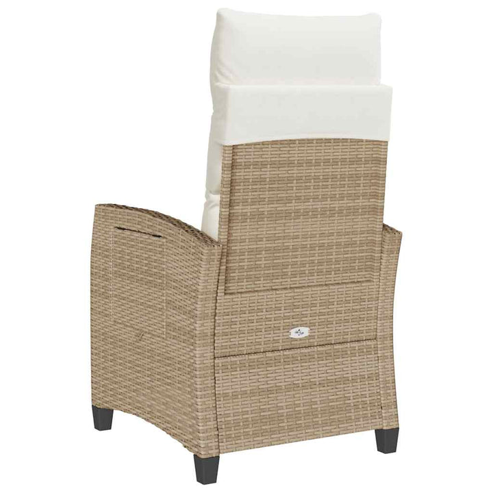 havestol med lænefunktion og sidebord polyrattan beige