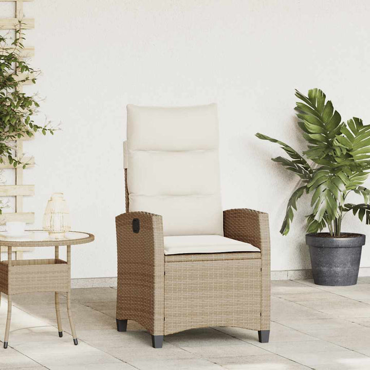 havestol med lænefunktion og sidebord polyrattan beige