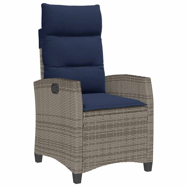 havestol med lænefunktion og sidebord polyrattan grå