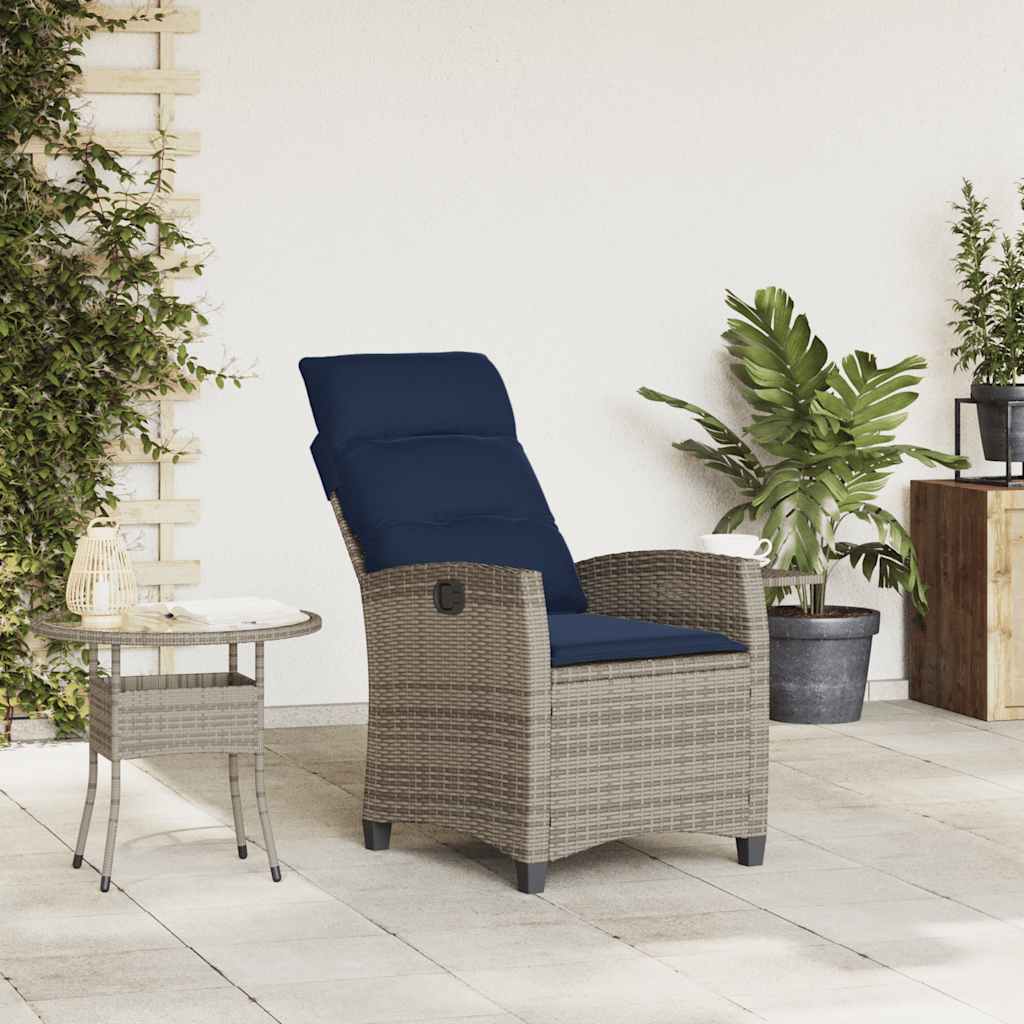 havestol med lænefunktion og sidebord polyrattan grå