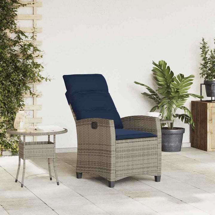 havestol med lænefunktion og sidebord polyrattan grå