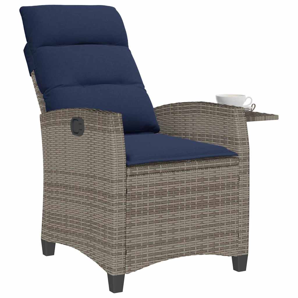 havestol med lænefunktion og sidebord polyrattan grå