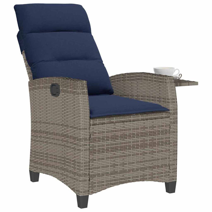 havestol med lænefunktion og sidebord polyrattan grå