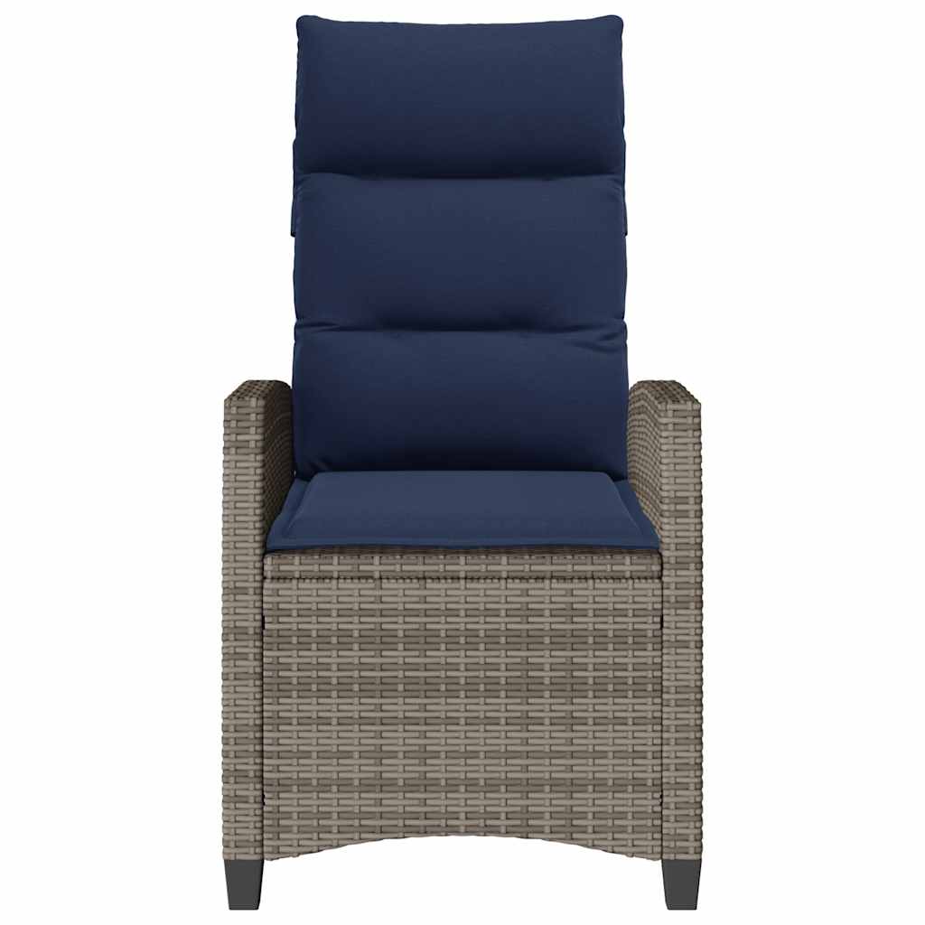 havestol med lænefunktion og sidebord polyrattan grå