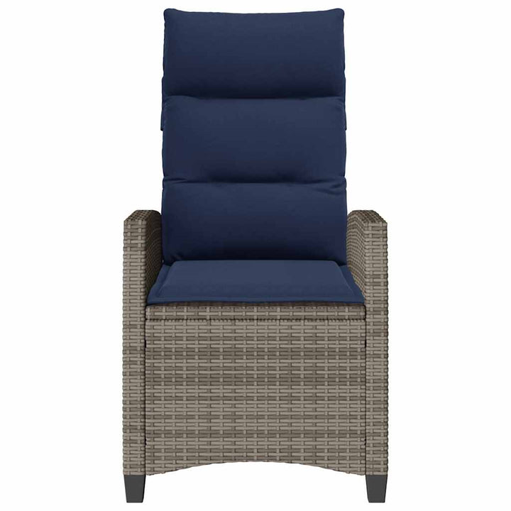 havestol med lænefunktion og sidebord polyrattan grå