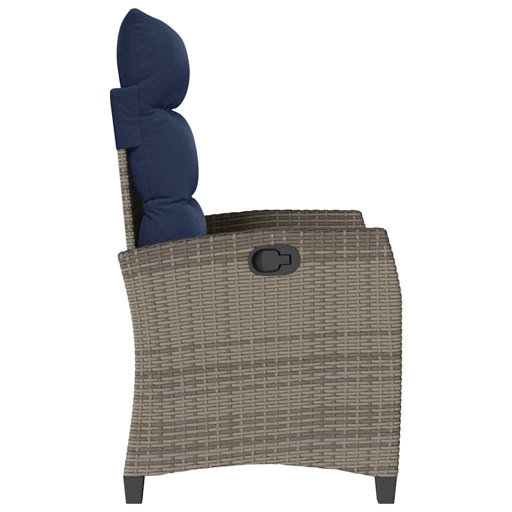 havestol med lænefunktion og sidebord polyrattan grå
