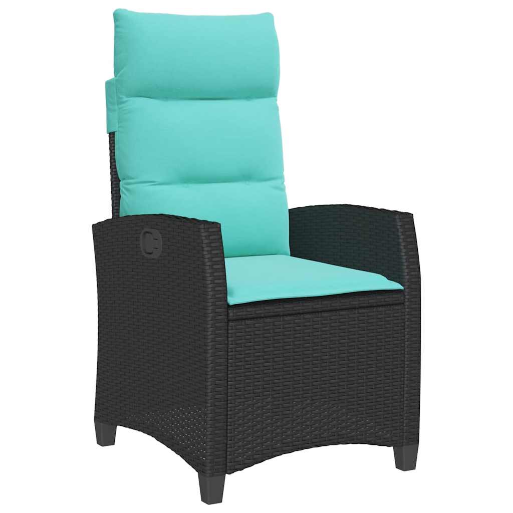 havestol med lænefunktion og sidebord polyrattan sort