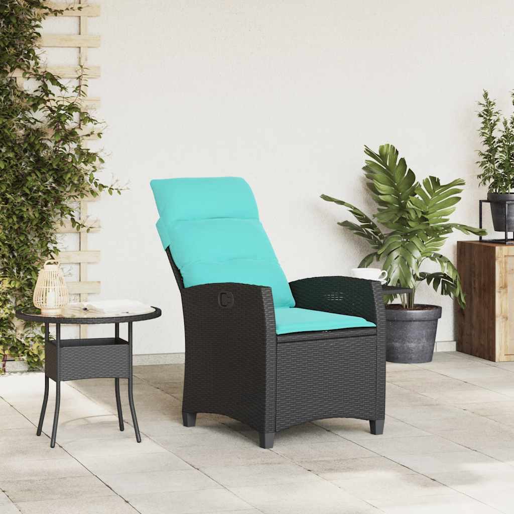 havestol med lænefunktion og sidebord polyrattan sort
