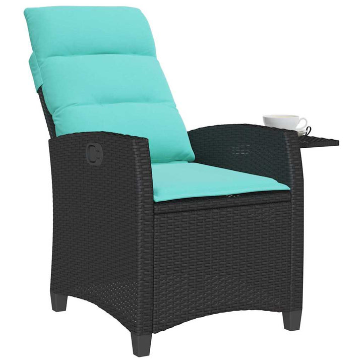 havestol med lænefunktion og sidebord polyrattan sort