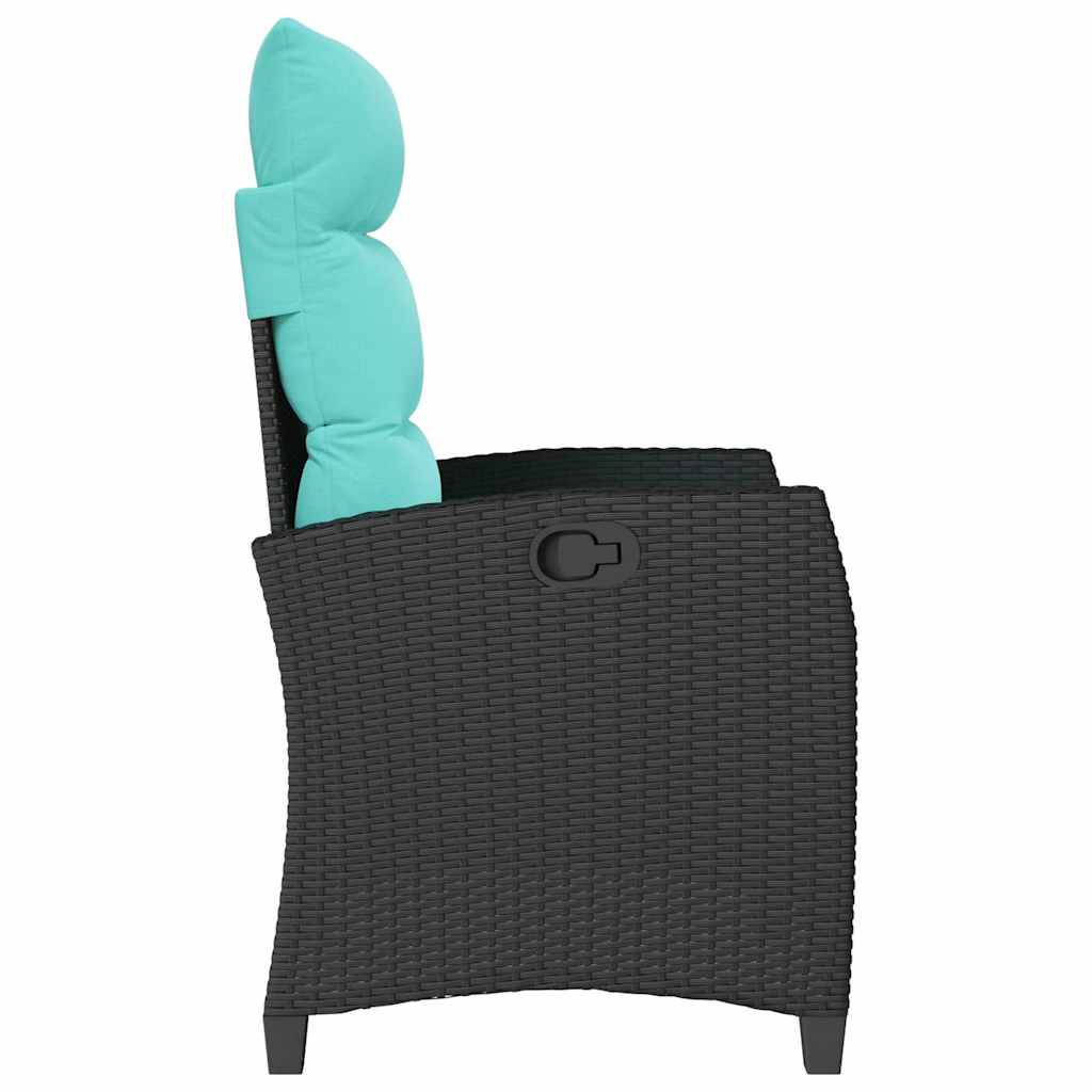 havestol med lænefunktion og sidebord polyrattan sort