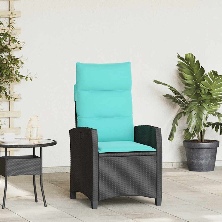 havestol med lænefunktion og sidebord polyrattan sort