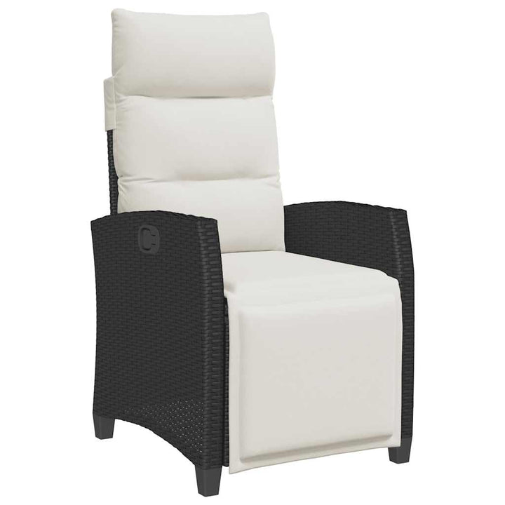 havestol med lænefunktion og sidebord polyrattan sort