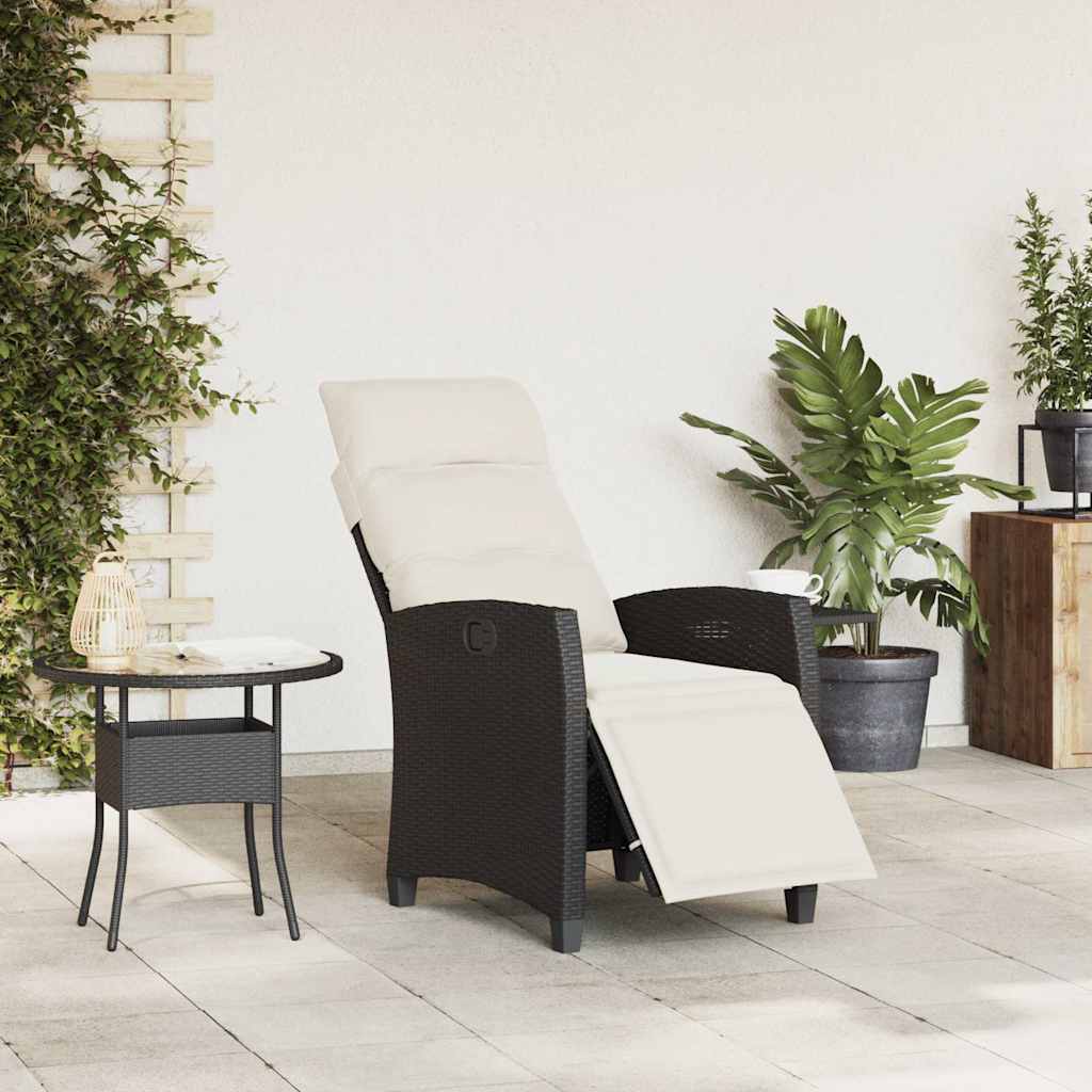 havestol med lænefunktion og sidebord polyrattan sort